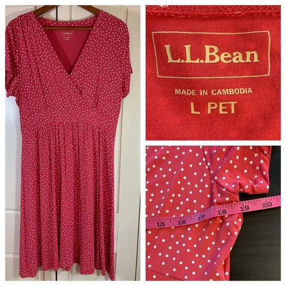 L.L. Bean Dresses & Skirts - LL Bean Dress Women Petite Large Pink V Neck Faux Wrap Stretch Midi Coastal